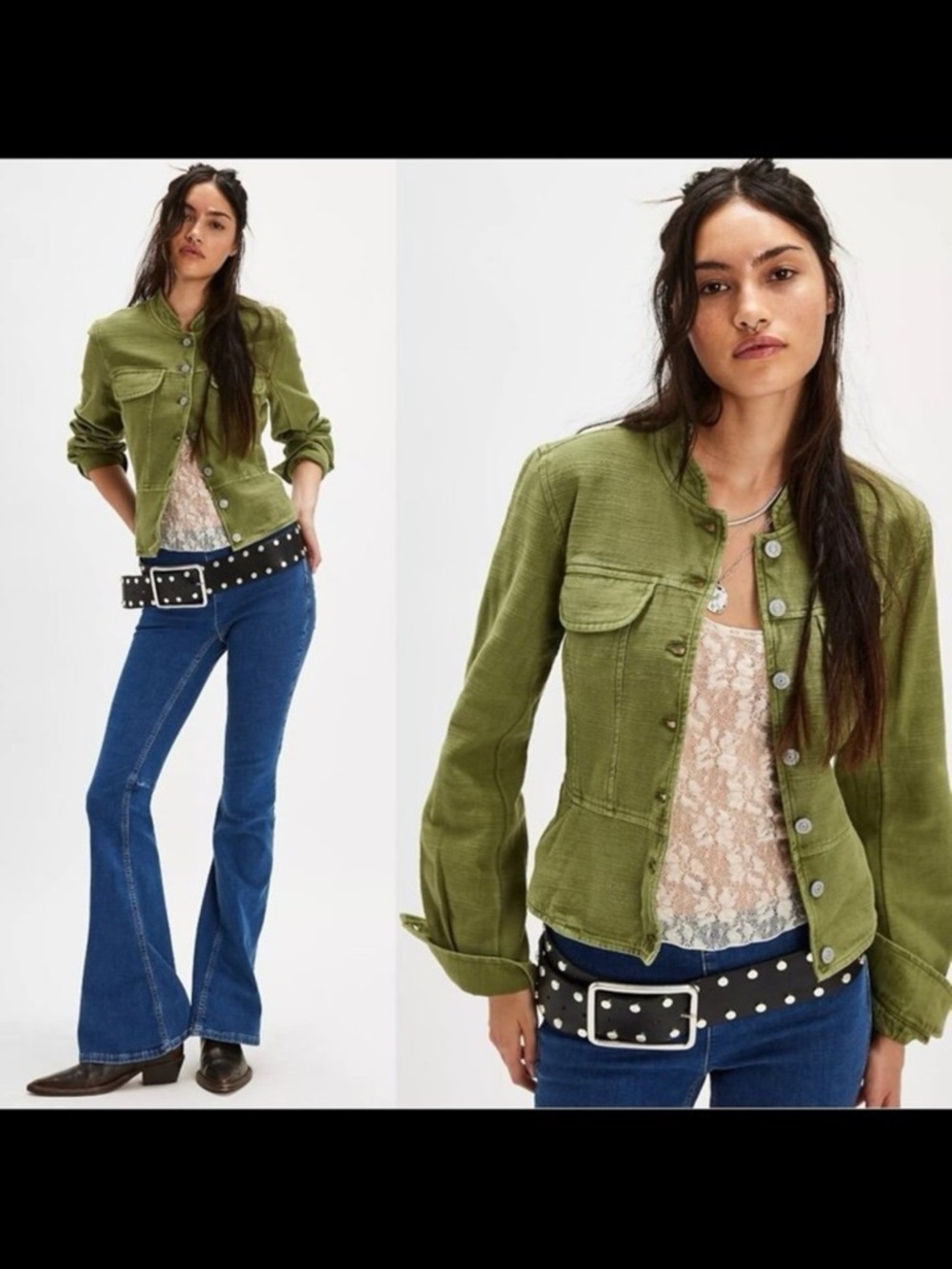 NWT free people women’s Jocelyn cotton jacket  XS Castilla green